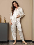 SilkSilky UK Pure Silk Long Sleeve Lapel Women's Pyjamas White 003