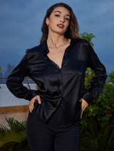 [Black] SilkSilky-UK Long Sleeve Lapel Collar Women's Shirt 001