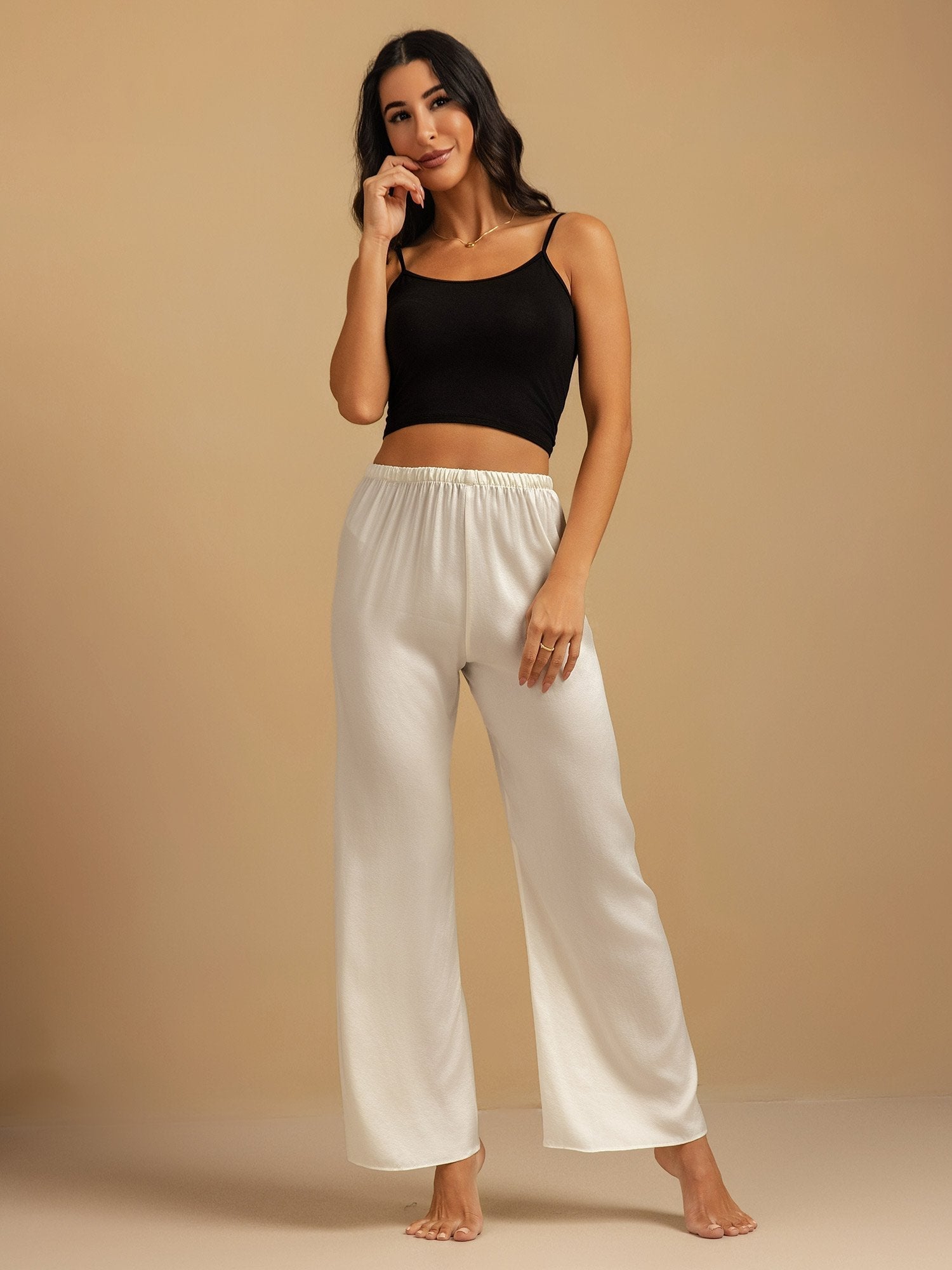 [White] SilkSilky-UK 19Momme Machine-Washable Silk Womens Sleep Bottoms 005