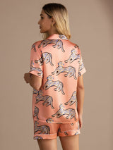 [Pink Cat] SilkSilky-UK Short Sleeve Lapel Collar Women's Pyjamas 002