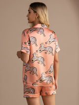 [Pink Cat] SilkSilky-UK Short Sleeve Lapel Collar Women's Pyjamas 002