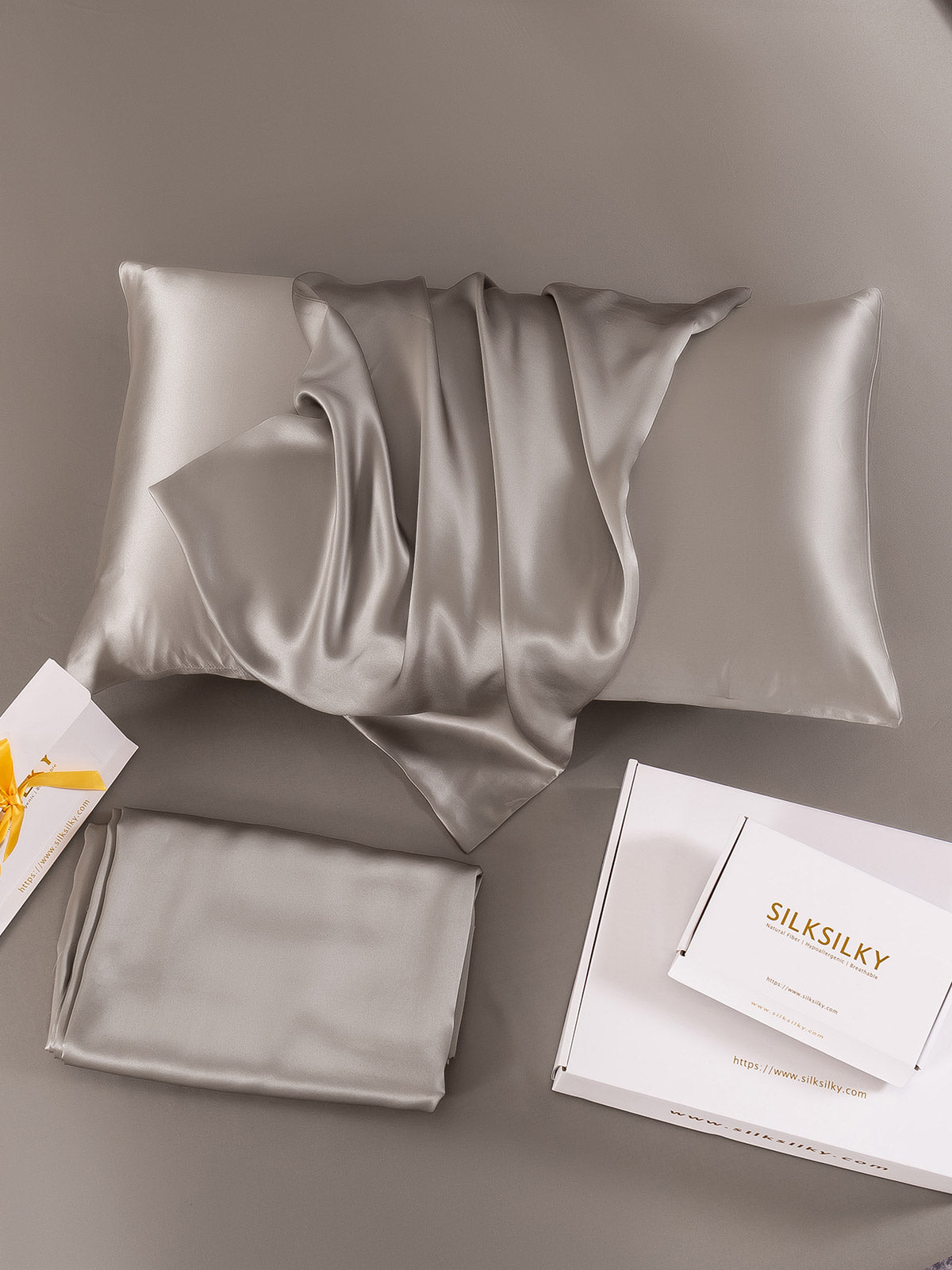 SilkSilky-UK 19Momme Pure Silk Pillowcase Gray 008