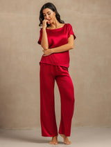[Wine] SilkSilky-UK 19Momme Machine-Washable Silk Short Sleeve Women's Pyjamas 006