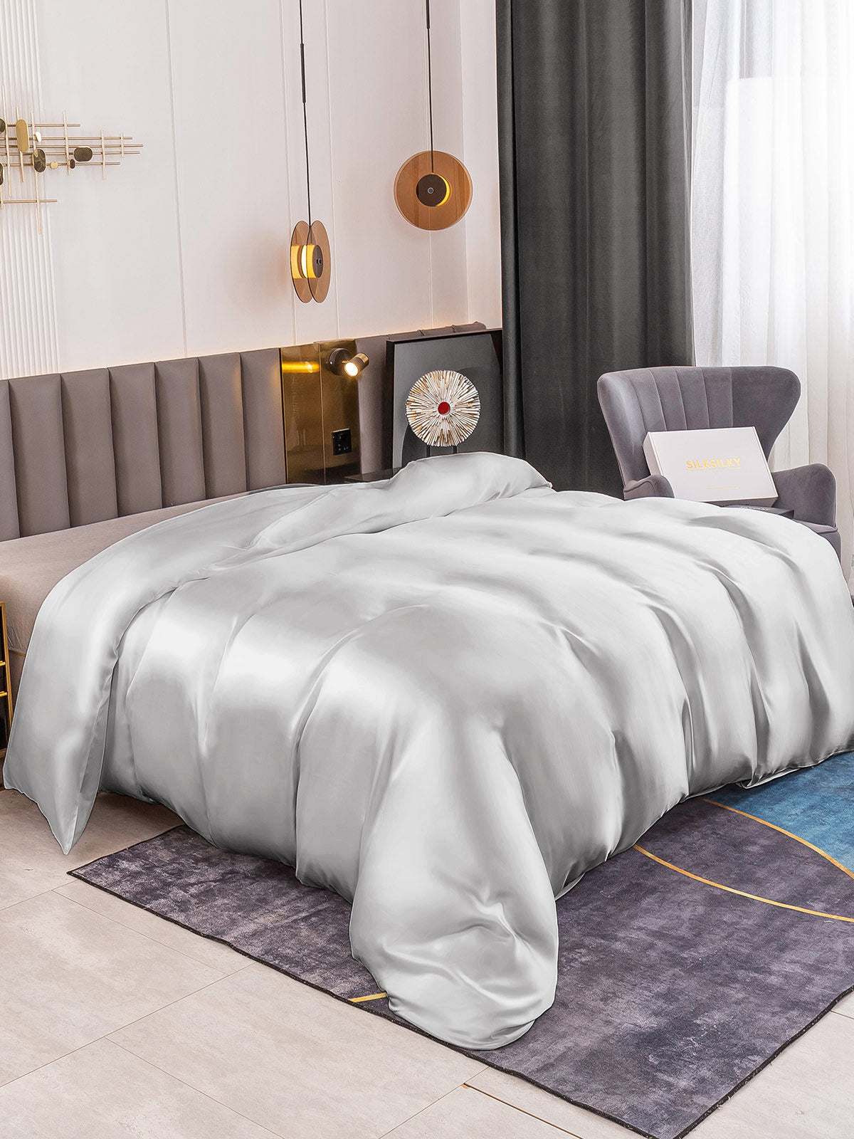 SilkSilky-UK 19Momme Pure Silk Duvet Cover Silver 001