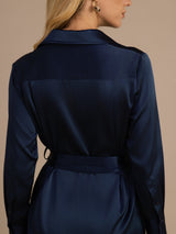 [Dark Blue] SilkSilky-UK Long Sleeve Lapel Collar Dress 005