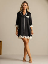 [Black] SilkSilky-UK Pure Silk Collar Nightshirt 006