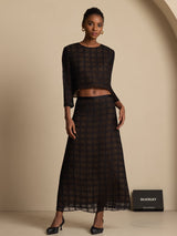 [Black] SilkSilky-UK Pure Silk Long Sleeve Round Neck Women''s Outfit Sets 003