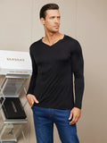 SilkSilky UK Silk Knitted Long Sleeve V Neck Men's T Shirt Black 003