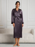 SilkSilky-UK Pure Silk Long Sleeve Womens Robe PurpleGray 001