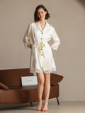 SilkSilky-UK Pure Silk 3/4 Sleeve Lapel Dress Beige 006