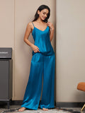 SilkSilky UK Pure Silk Sleeveless V Neck Camisole Set Teal 004