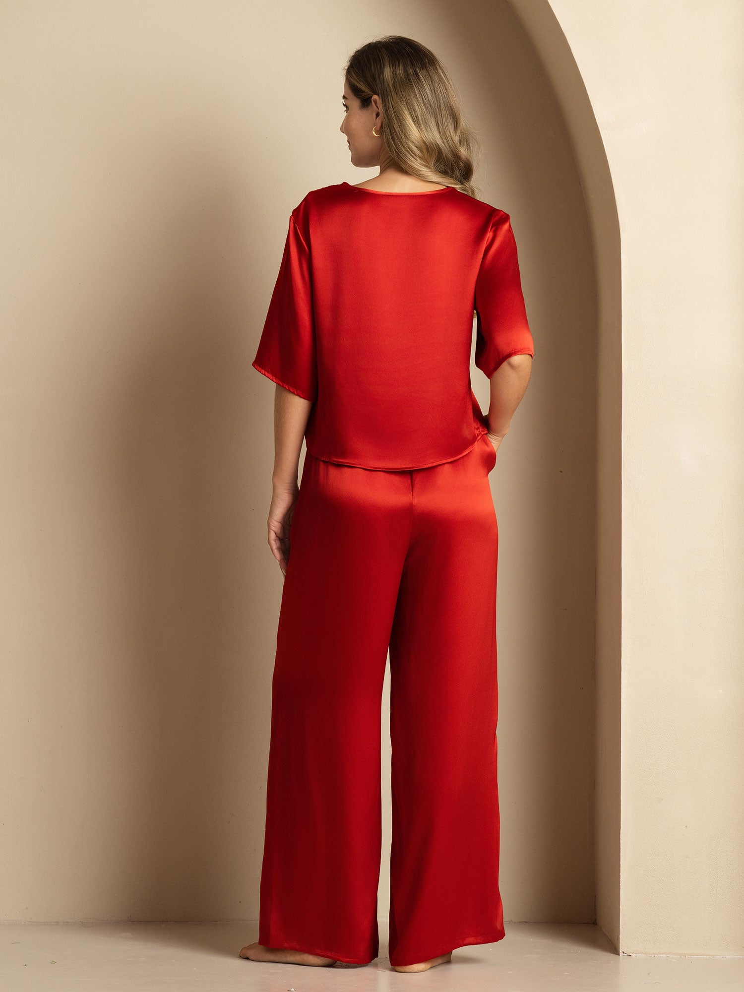 [Wine] SilkSilky-UK Pure Silk Round Neck Women's Pyjamas 002