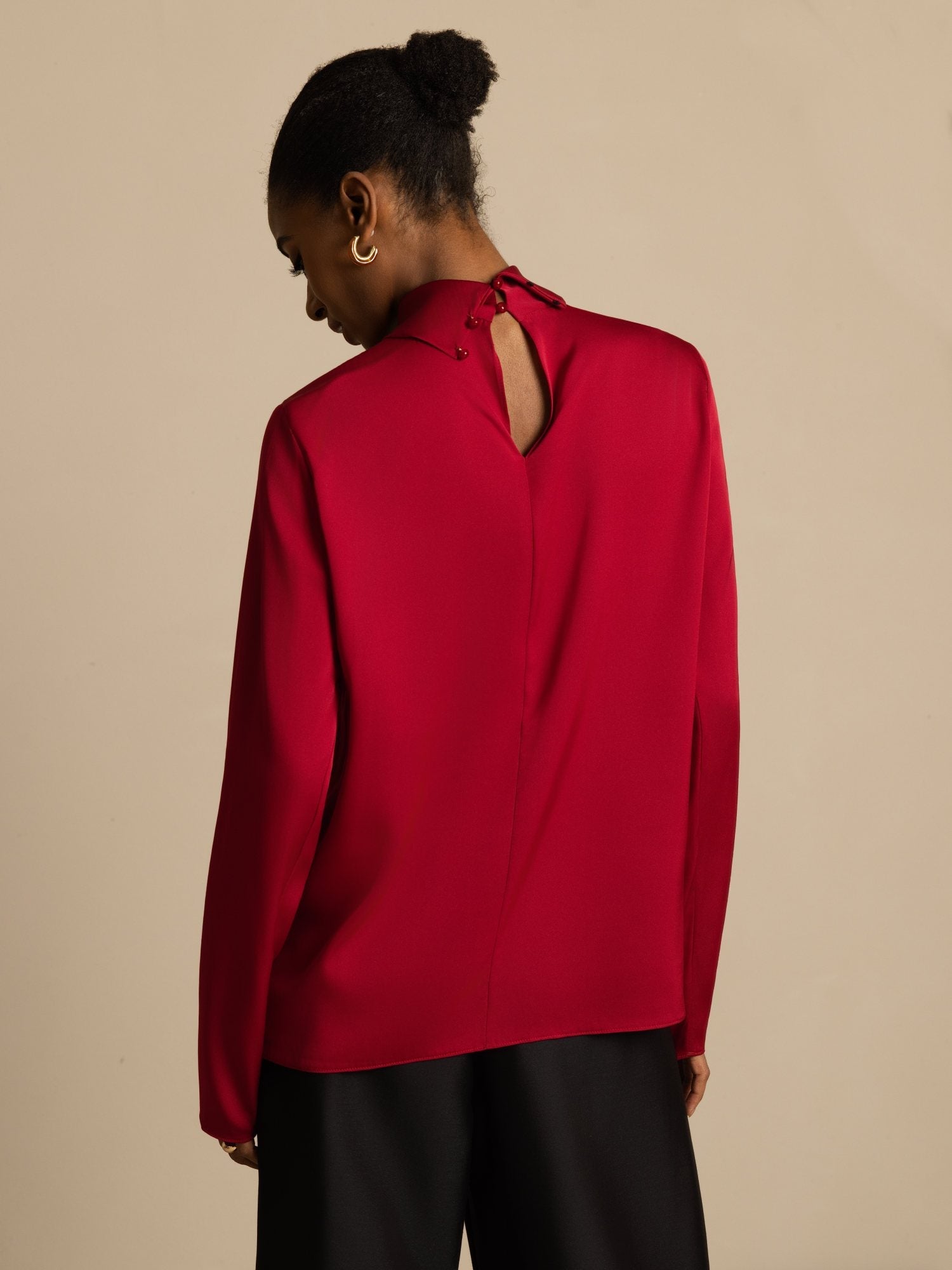 [Wine] SilkSilky-UK 19Momme Silk Long Sleeve Turtle Neck Women's T-Shirt 003