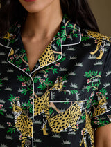 [Black Serval] SilkSilky-UK Short Sleeve Notch Collar Women's Pyjamas 006