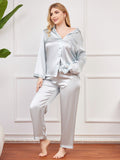 SilkSilky UK Pure Silk Long Sleeve Lapel Plus Size Pyjamas LightBlue 005