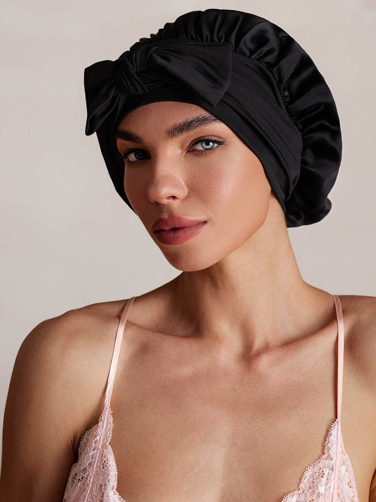 [Black] SilkSilky-UK Pure Silk Sleep Cap 003