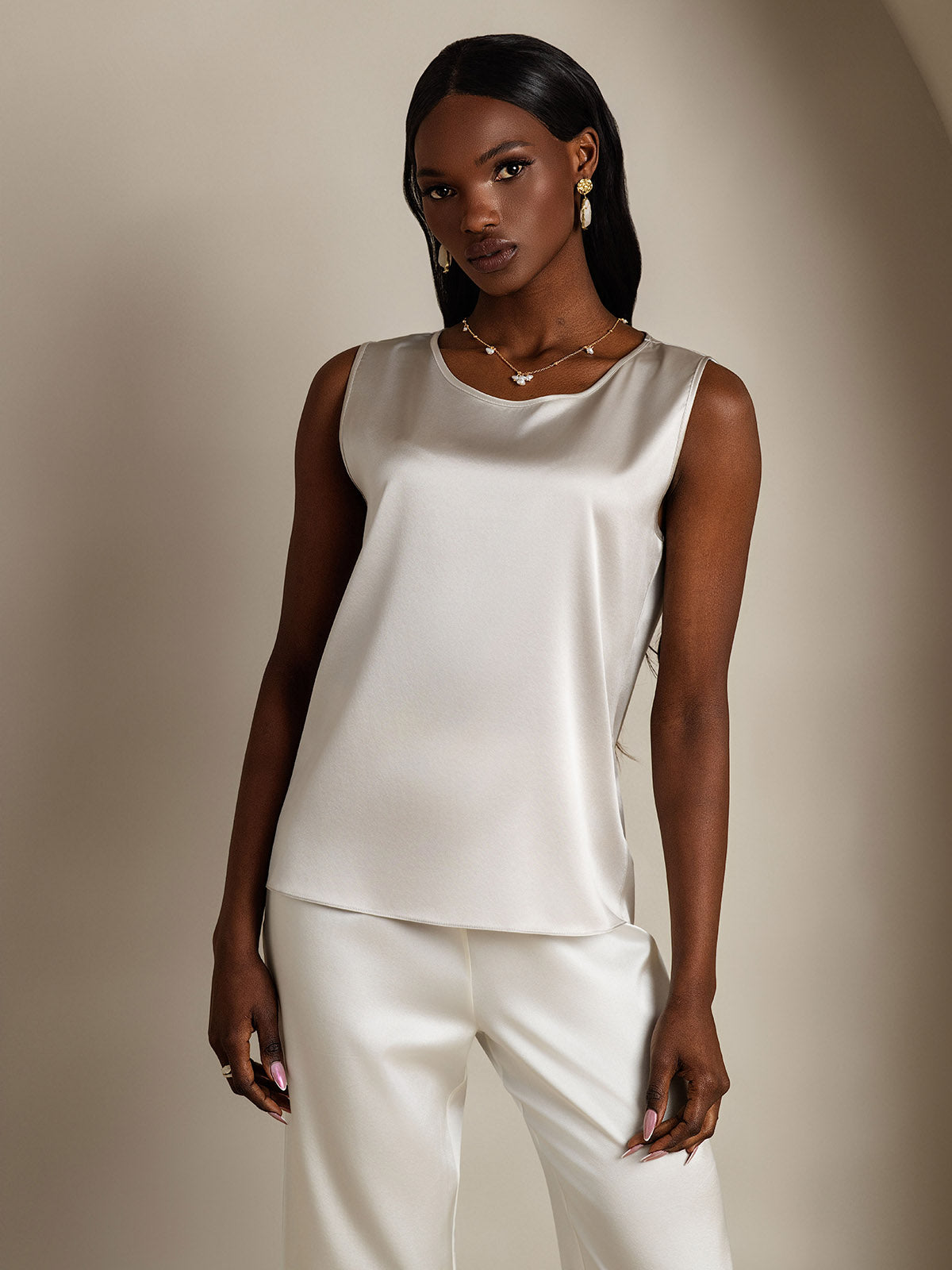[Light Gray] SilkSilky-UK 19Momme Silk Round Neck Camisole 003