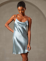 [Grayish Blue] SilkSilky-UK Spaghetti Strap Cowl Neck Dress 004