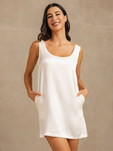 [White] SilkSilky-UK 19Momme Machine-Washable Silk Sleeveless Scoop Neck Nightdress 007
