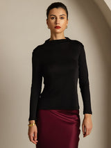[Black] SilkSilky-UK Pure Silk Mock Women's T-Shirt 001