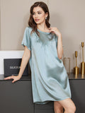 SilkSilky UK Pure Silk Short Sleeve Round Neck Nightdress LightBlue 003