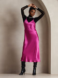 SilkSilky-UK Pure Silk Sleeveless Round Neck Dress RoseRed 005