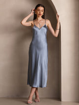 [Grayish Blue] SilkSilky-UK Spaghetti Strap V Neck Dress 006