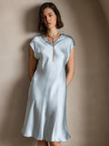 SilkSilky-UK Pure Silk Sleeveless V Neck Dress LightBlue 003