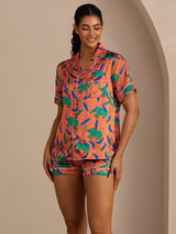 [Clay Elephant] SilkSilky-UK Short Sleeve Lapel Collar Women's Pyjamas 004
