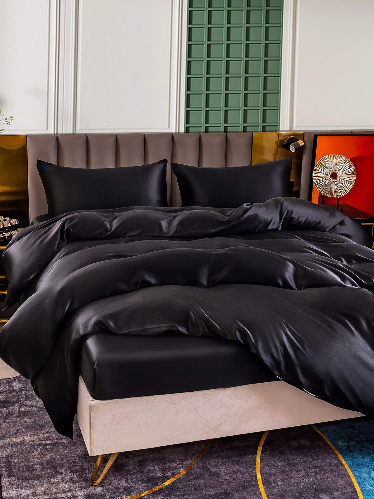 SilkSilky UK 25Momme Pure Silk Bedding Set Black 003