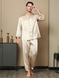 SilkSilky UK Pure Silk Long Sleeve Lapel Men's Pyjamas Tan 005