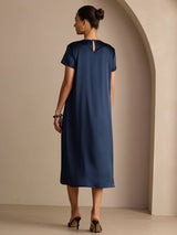 [Dark Blue] SilkSilky-UK Short Sleeve Round Neck Dress 002