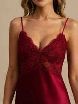 [Wine] SilkSilky-UK Spaghetti Strap Deep V Neck Nightdress 004