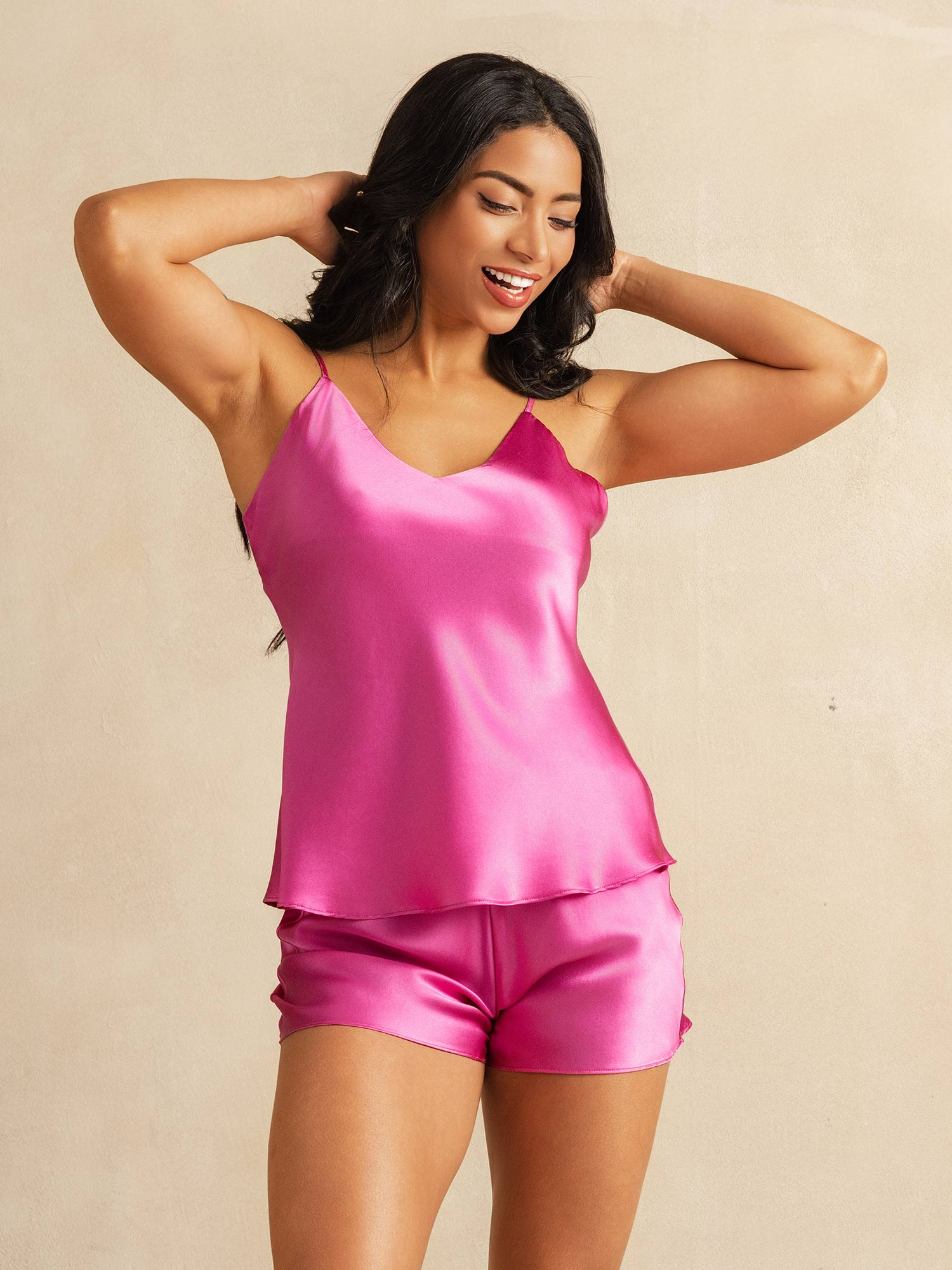 [Rose Red] SilkSilky-UK Pure Silk V Neck Camisole Set 003