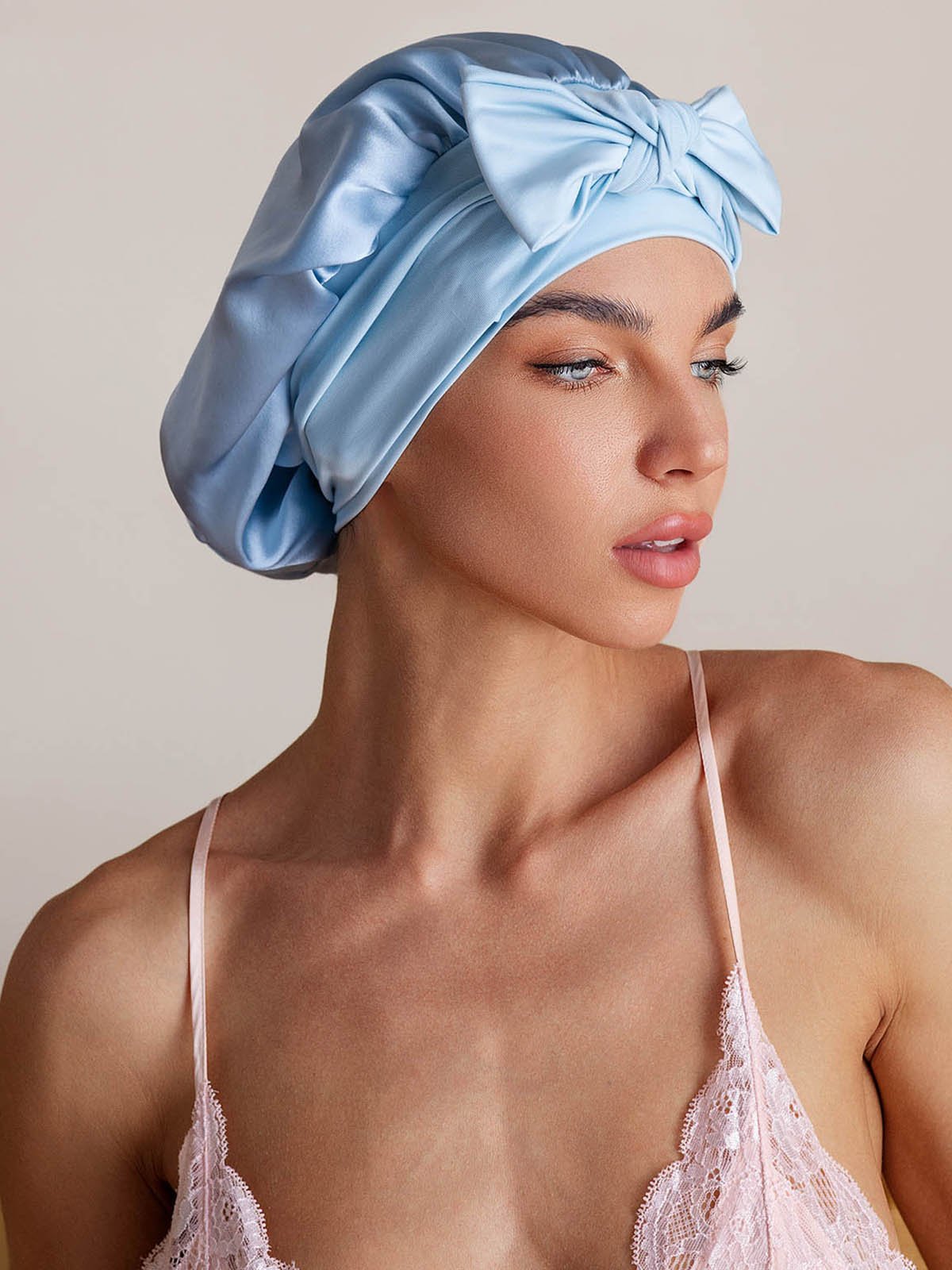 [Sky Blue] SilkSilky-UK Pure Silk Sleep Cap 001