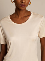[Beige] SilkSilky-UK 100% Silk Jersey Short Sleeve Round Neck Women's T-Shirt 003