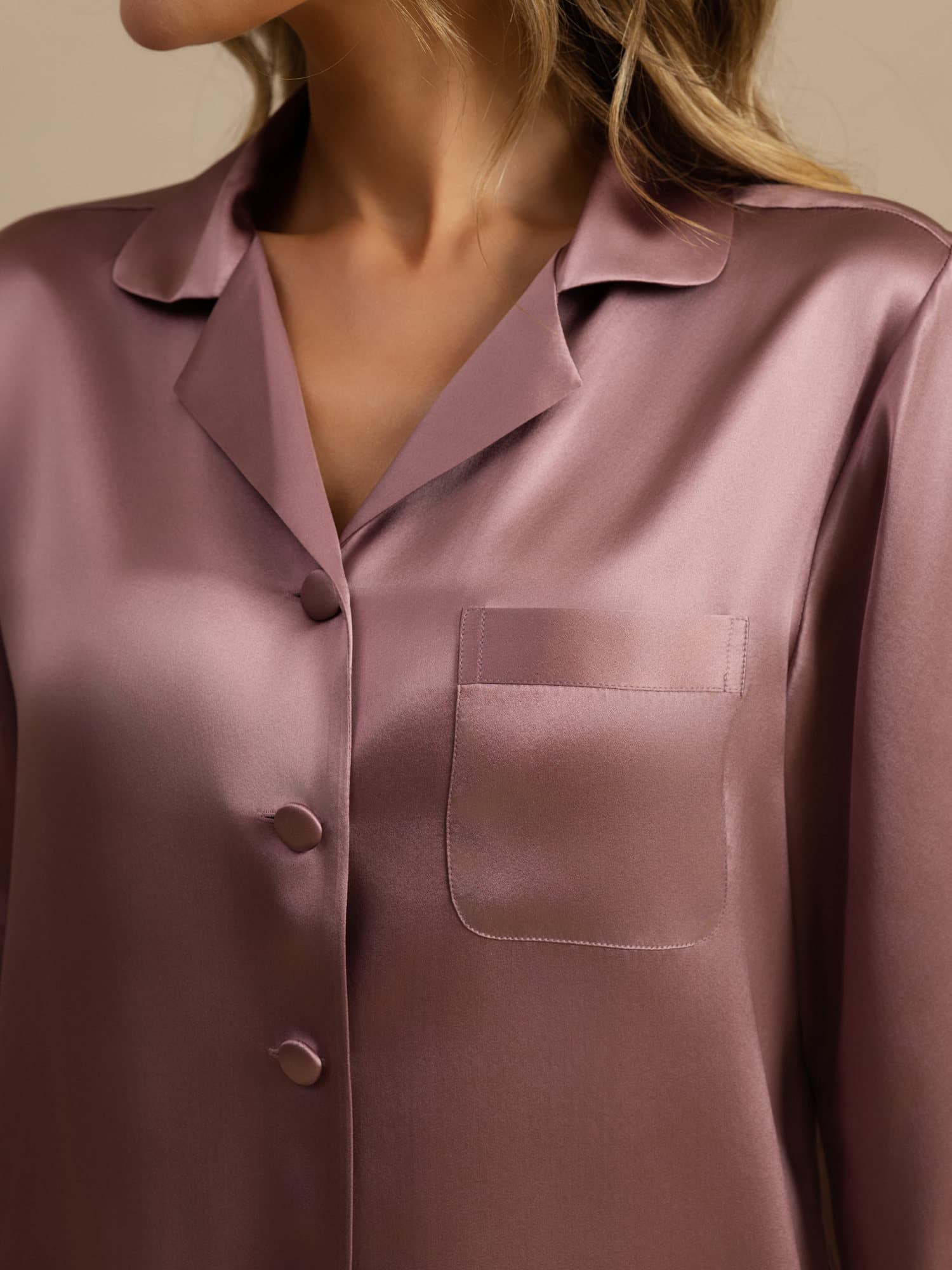 [Pale Mauve] SilkSilky-UK Long Sleeve Notch Collar Women's Pyjamas 005