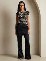 [Leopard] SilkSilky-UK 19Momme Silk Round Neck Women's T-Shirt 008