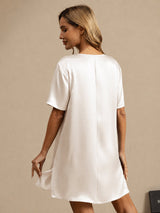 [White] SilkSilky-UK Half Sleeve V Neck Nightdress 002