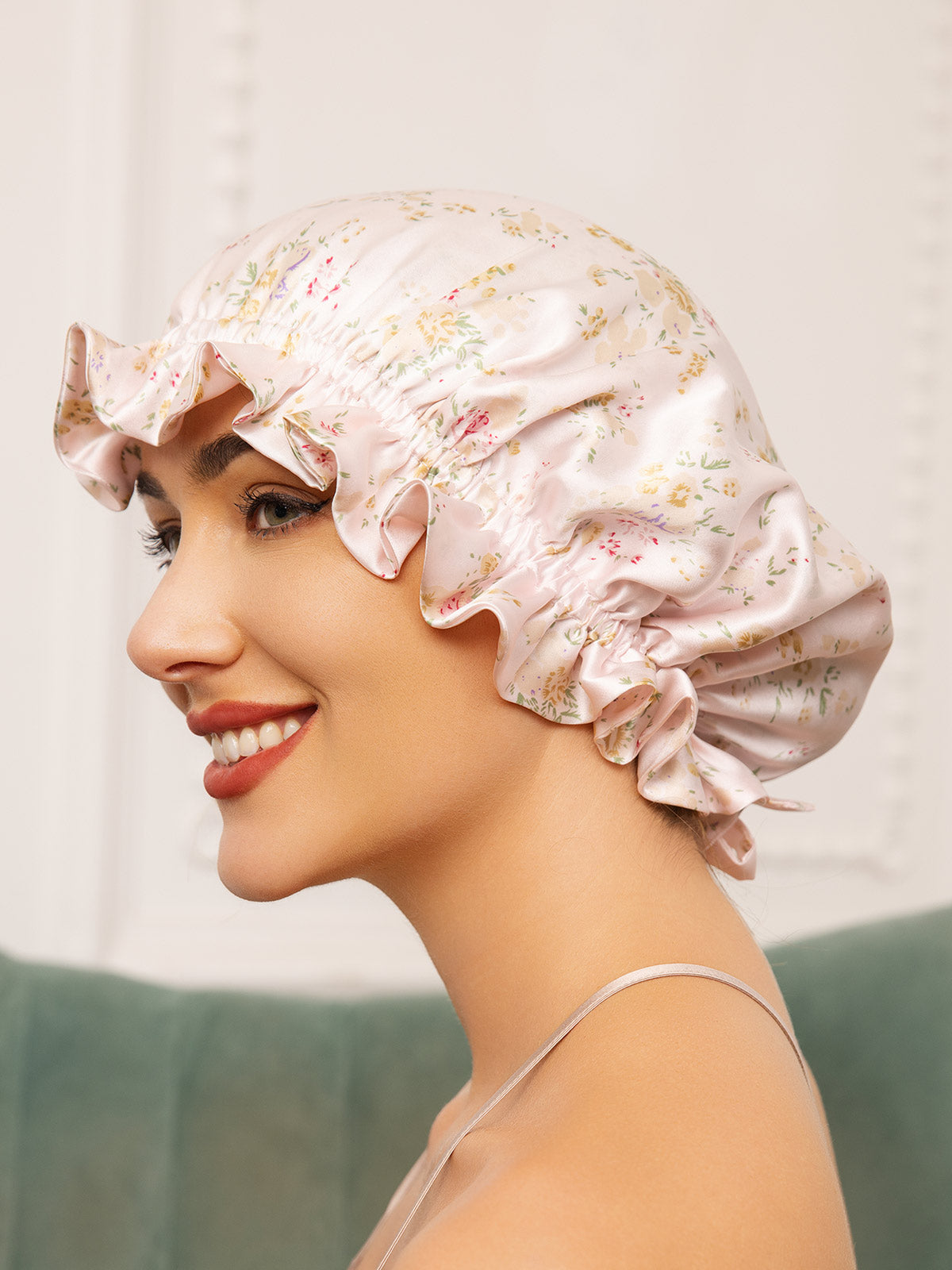 SilkSilky-UK Pure Silk Sleep Cap Floral 003