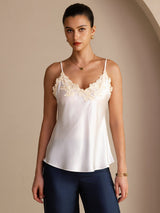 [White] SilkSilky-UK Spaghetti Strap V Neck Camisole 001