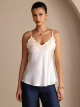 [White] SilkSilky-UK Spaghetti Strap V Neck Camisole 001