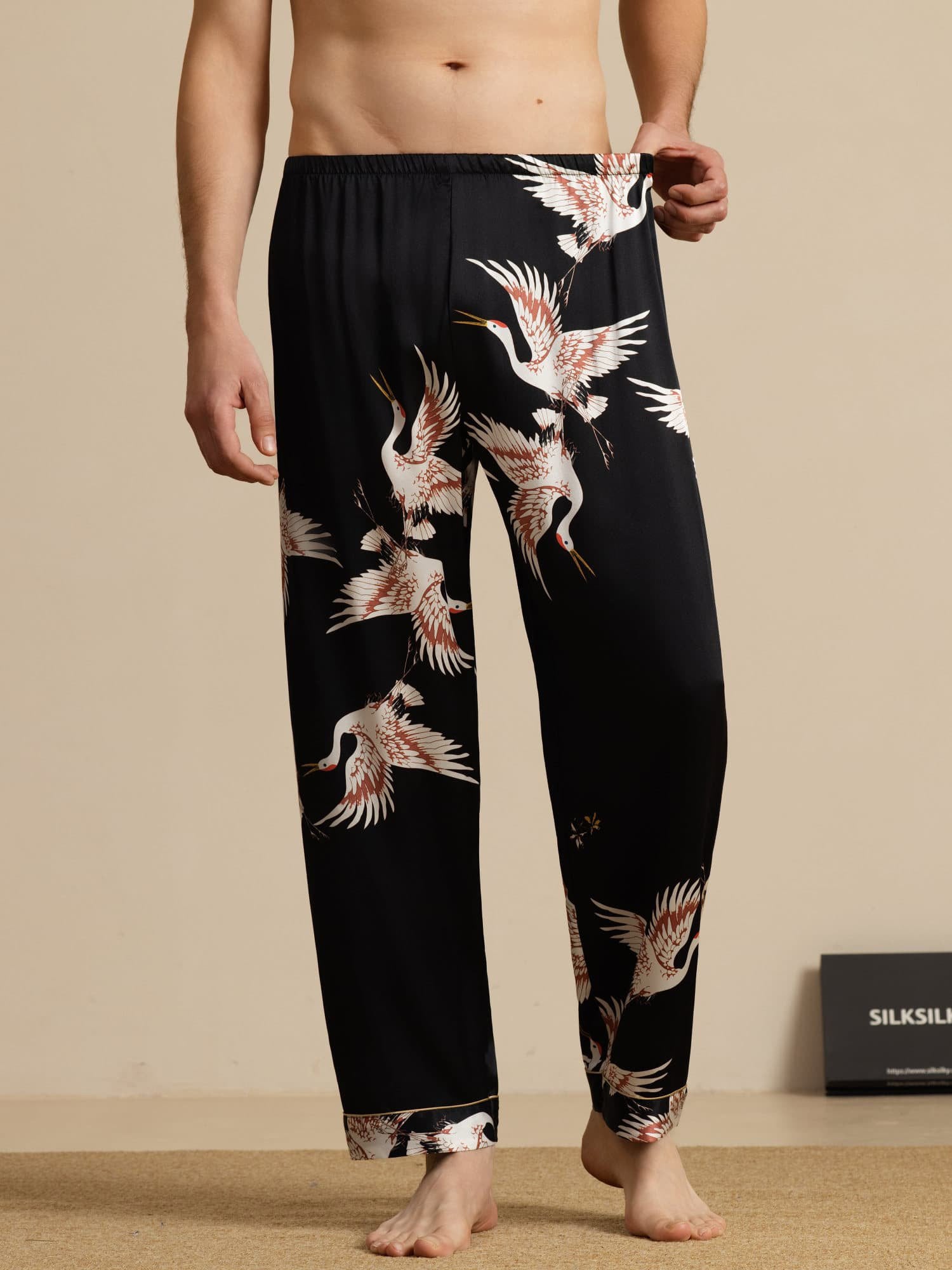 [Black] SilkSilky-UK 19Momme Mens Sleep Bottoms 004