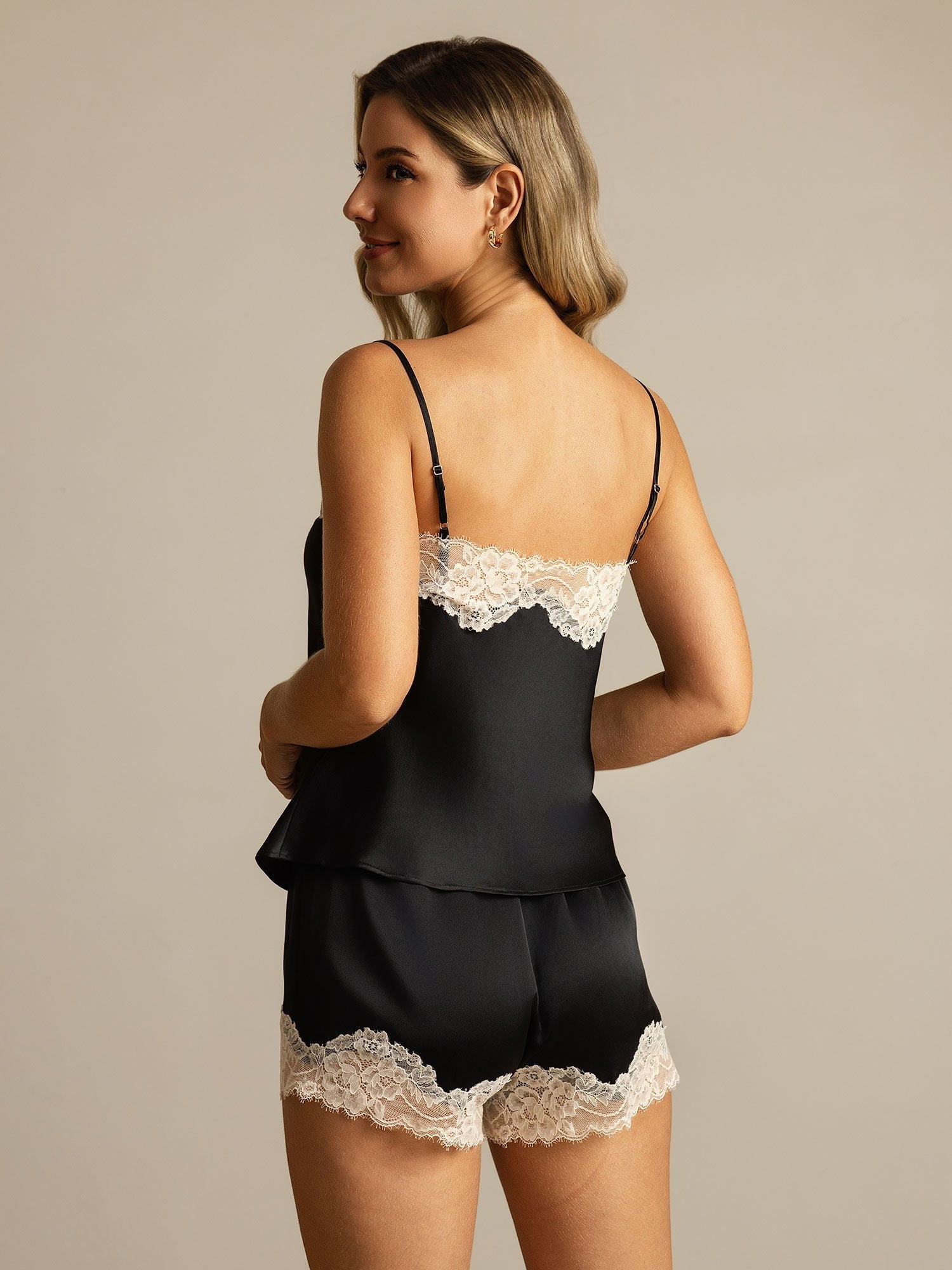 [Black] SilkSilky-UK Pure Silk Asymmetric Camisole Set 002