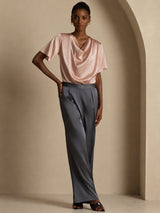 [Tuscany] SilkSilky-UK Short Sleeve Cowl Neck Women's Blouse 005