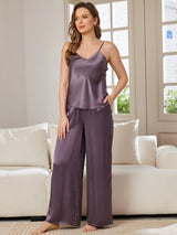 [Purple Gray] SilkSilky-UK Spaghetti Strap V Neck Camisole Set 001