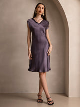 [Purple Gray] SilkSilky-UK Cap Sleeve V Neck Nightdress 006