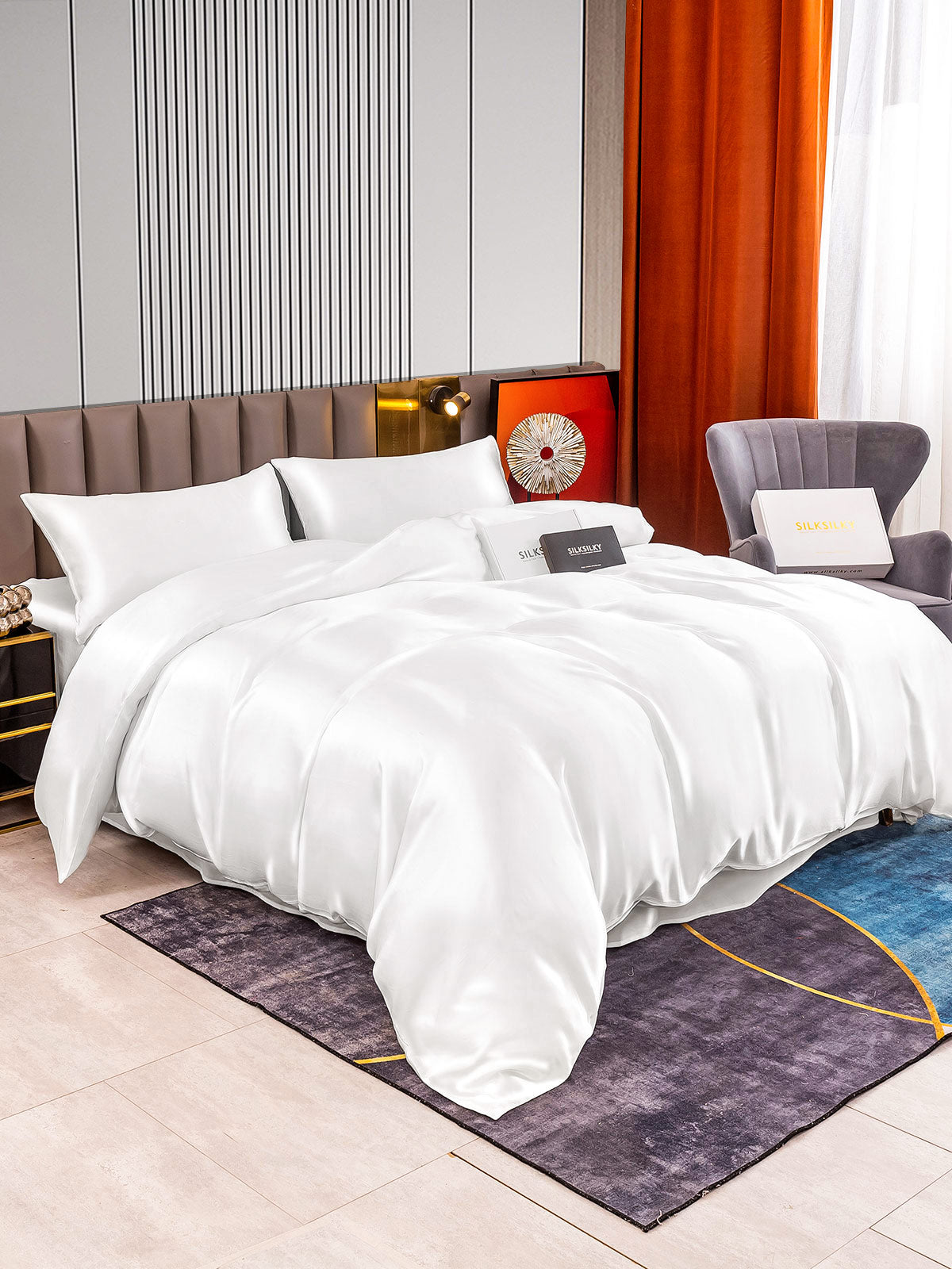 [White] SilkSilky-UK 22Momme Bed Linen Set 002