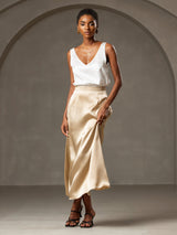 [White] SilkSilky-UK Sleeveless V Neck Camisole 007