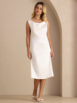 [White] SilkSilky-UK Sleeveless Cowl Neck Dress 004